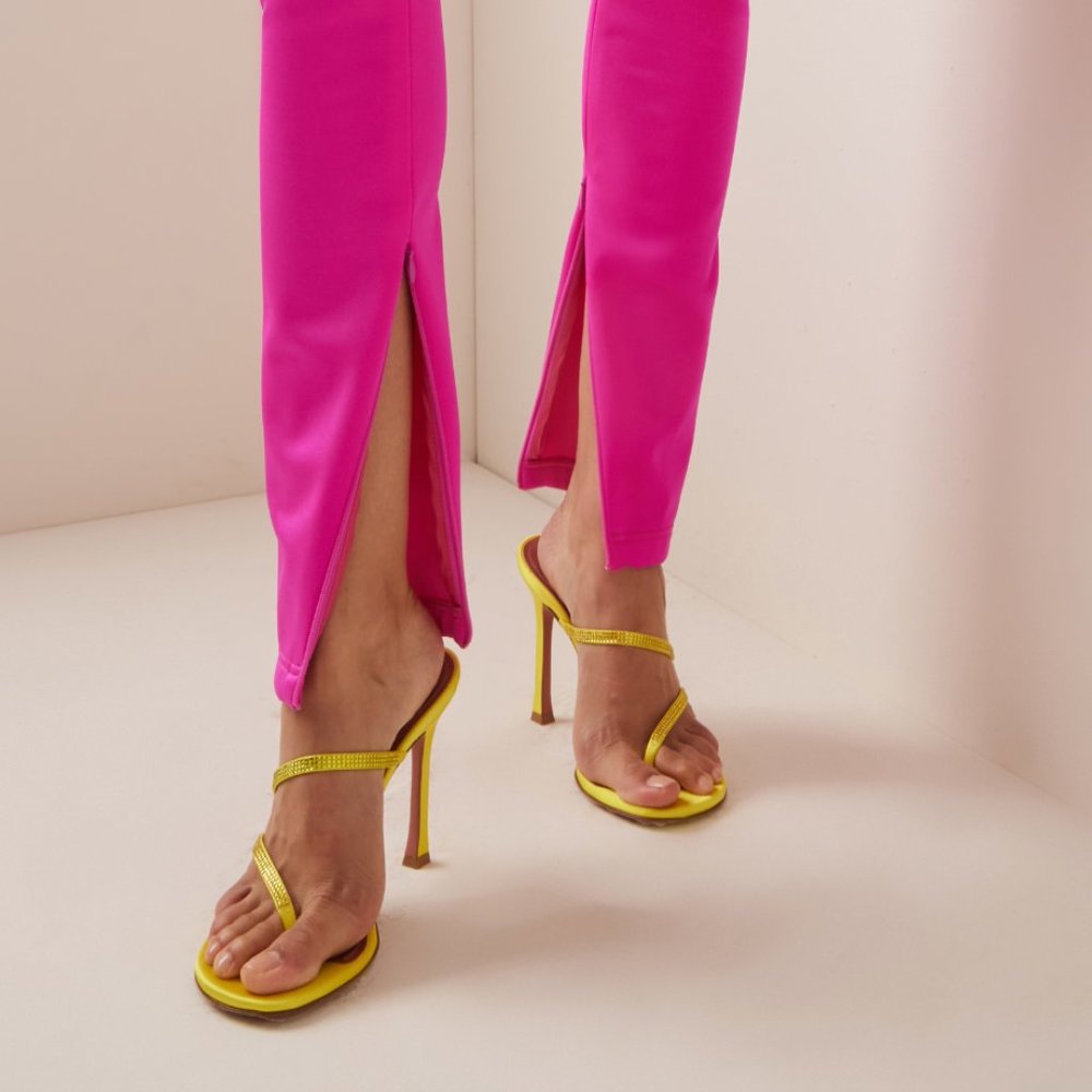 NWT Amina Muaddi Yellow Ami Heeled Sandals